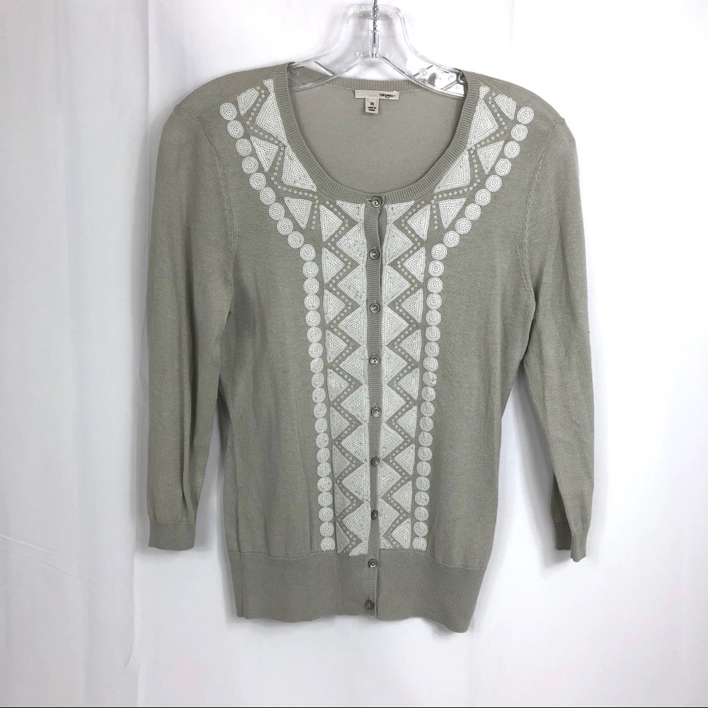 Halogen Beige Geometric Sequin Button Cardigan Xs - image 1